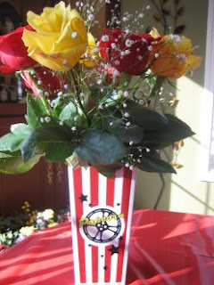 Roses and vase in popcorn box