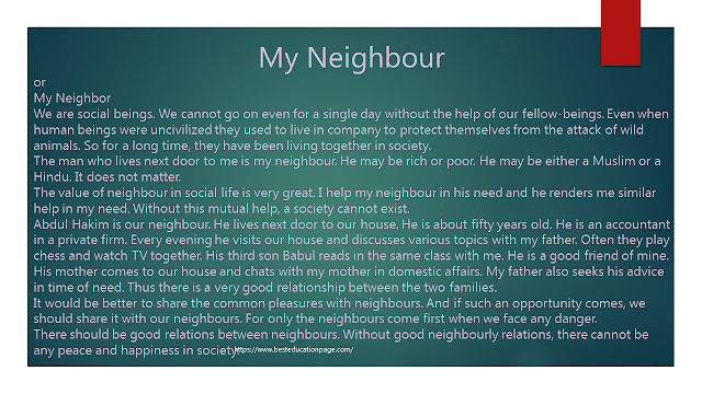 Composition, Essay, paragraph,My Neighbour or My Neighbor