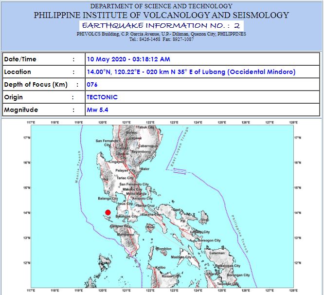 Magnitude 5.4 earthquake hits Occidental Mindoro