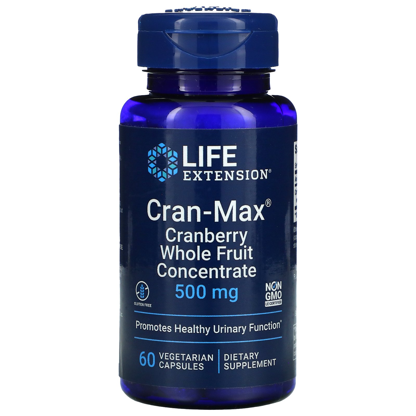 Life Extension, Cran-Max, концентрат цельных ягод клюквы, 500 мг, 60 вегетарианских капсул