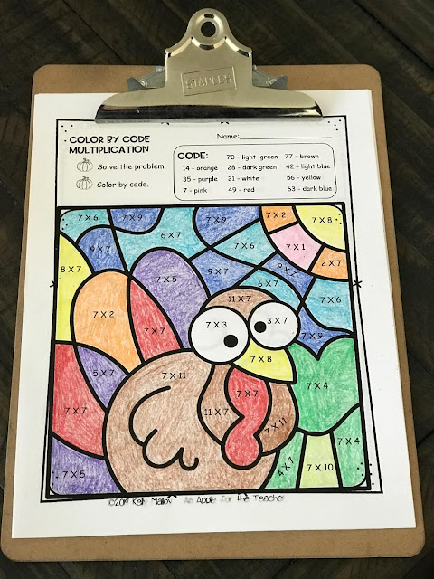 Thanksgiving Turkey Multiplication Facts Color By Number