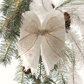 Angel wing ornament made with coffee filters and glitter