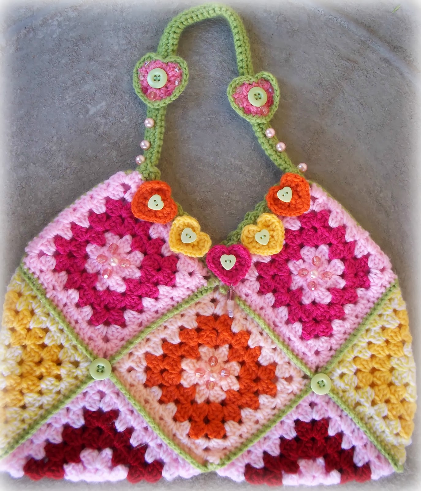 Zooty Owl's Crafty Blog Granny Square Bag Hearts & Rainbows