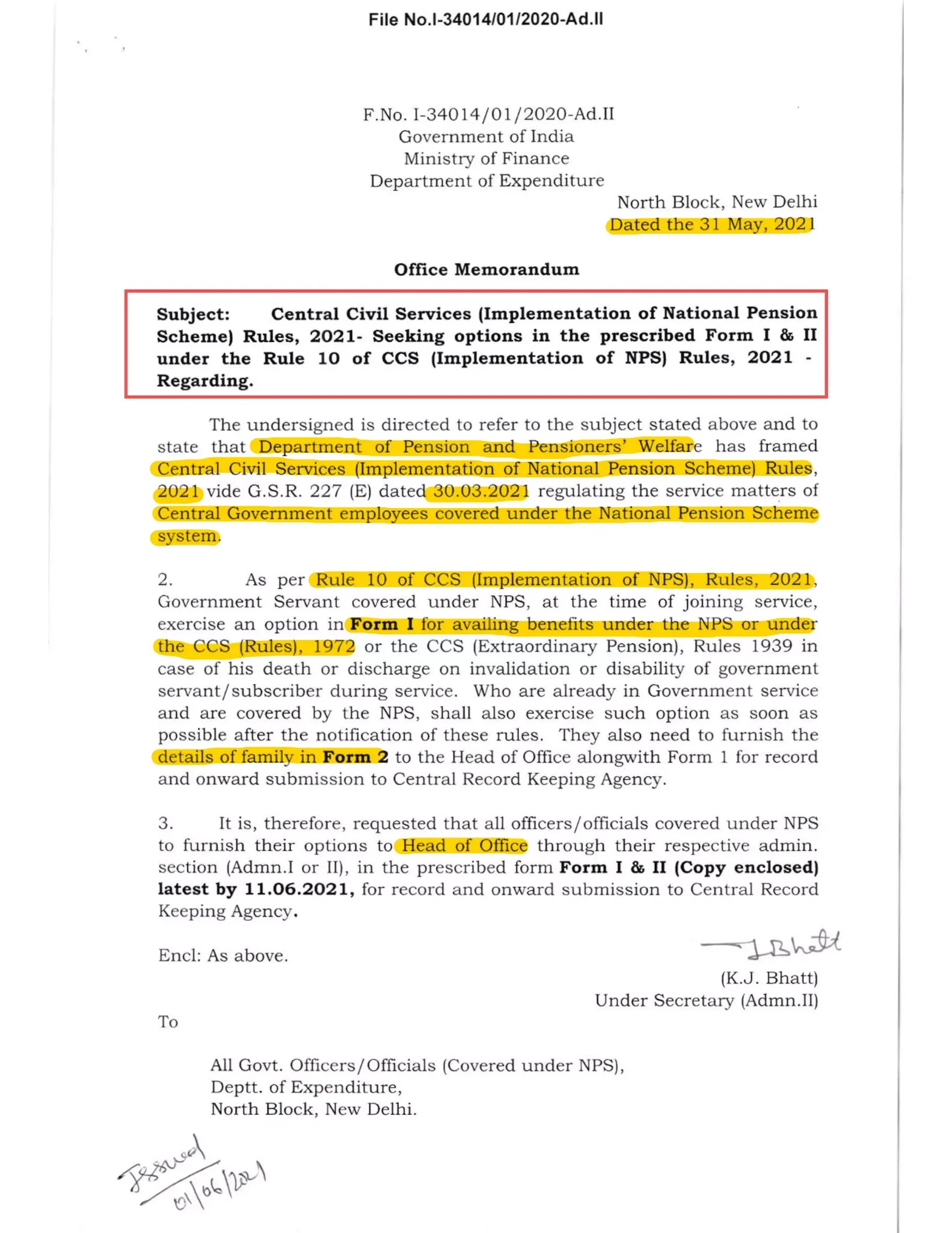 Central Civil Services (Implementation of National Pension Scheme