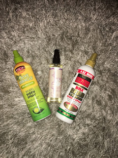 Protective Hair Style Products. African Pride Braid Spray, Carols Daughter Vanilla Oil and African Royal Braid Spray 