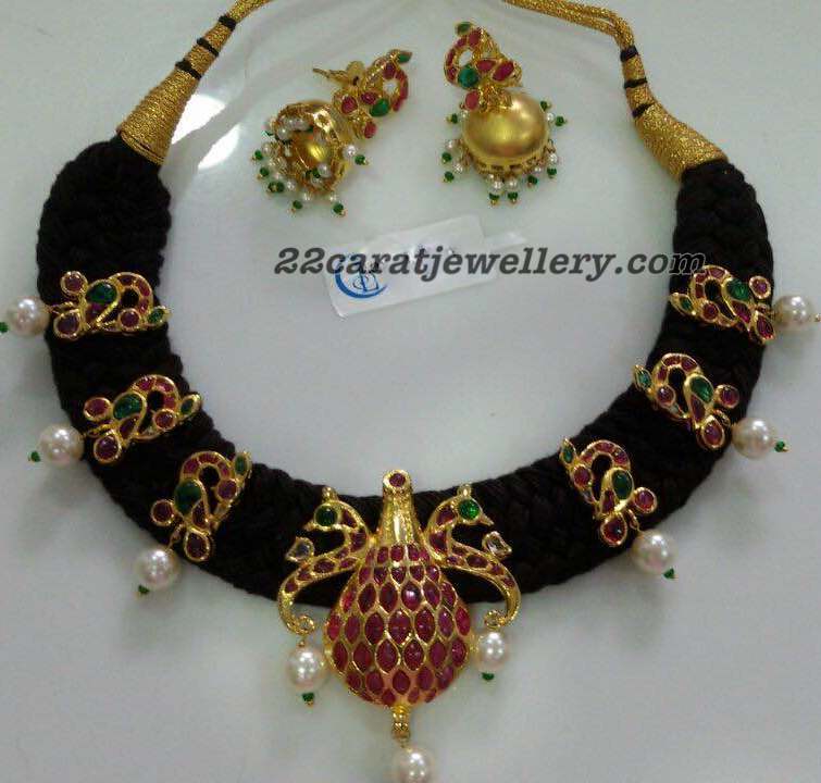 Black Cord Sets with Ruby Lockets Jewellery Designs