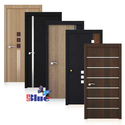 blue sign print door