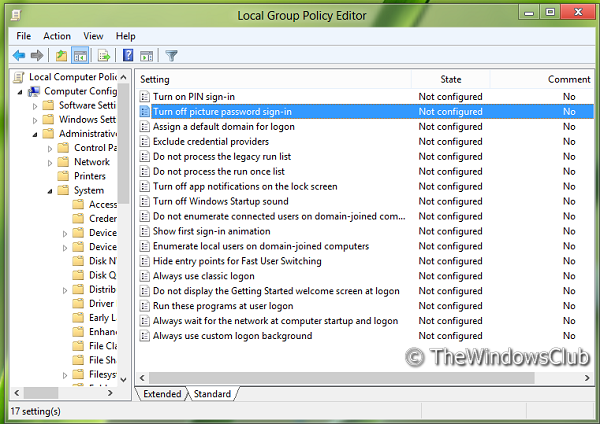 Deshabilitar la opción de inicio de sesión con contraseña de imagen en Windows 10