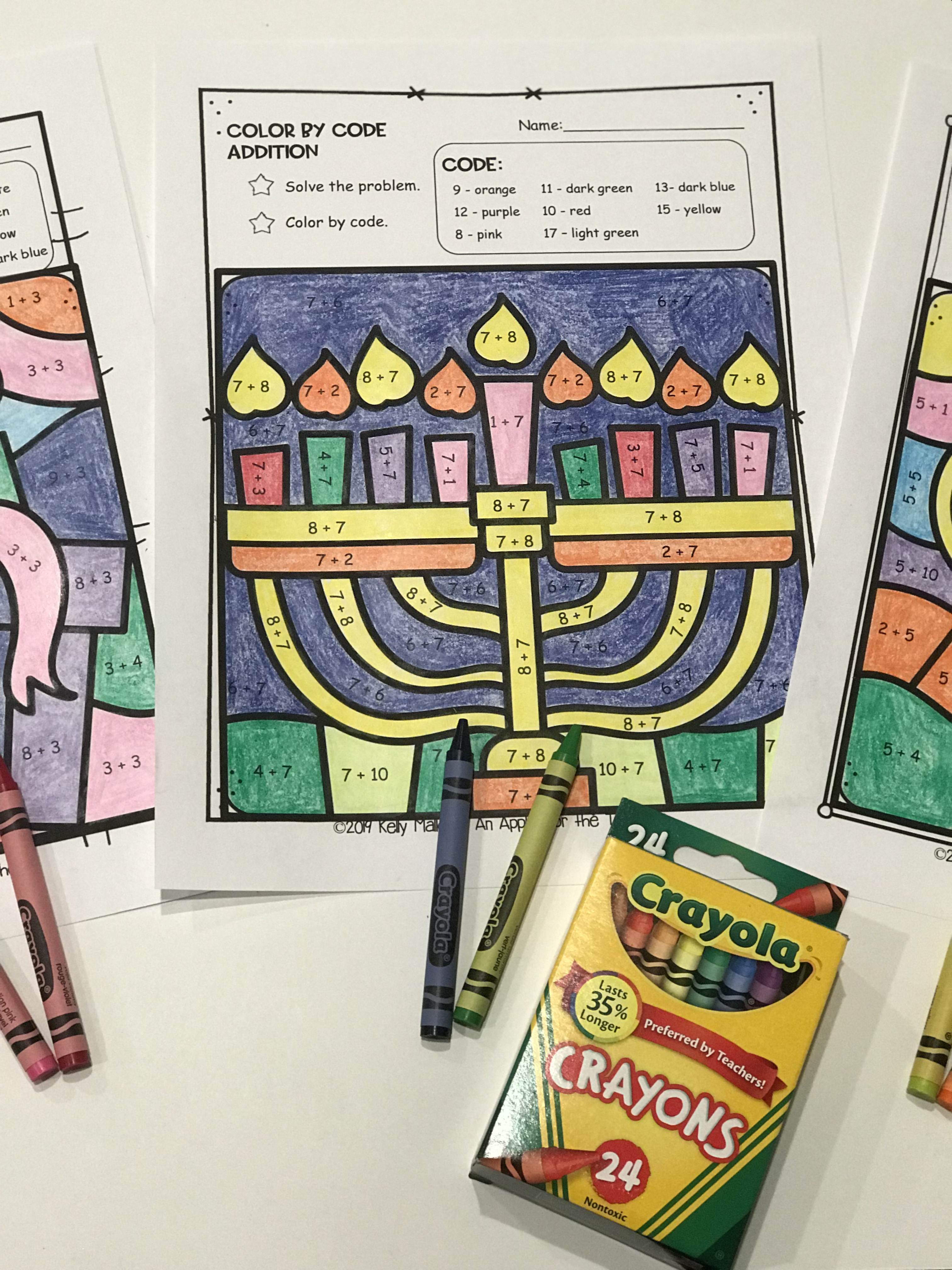 An Apple For The Teacher Hanukkah Color By Number Math Facts Practice