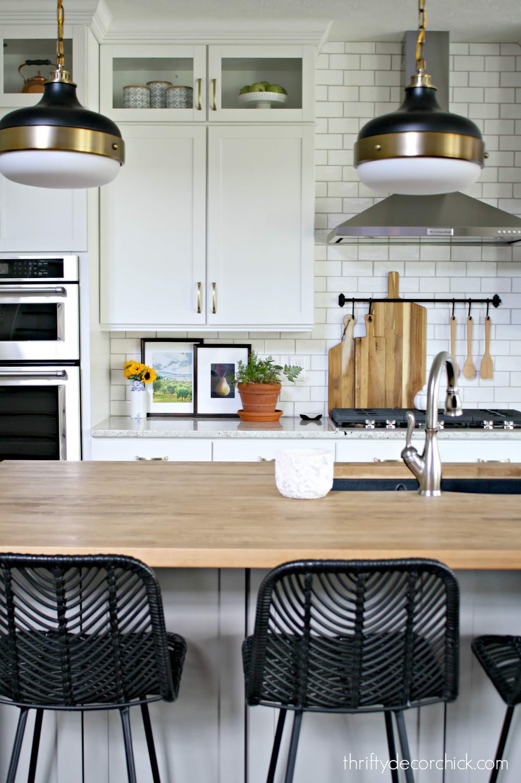 Butcher block on kitchen island 