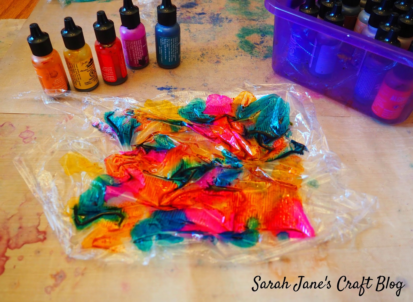 Alcohol Ink Glass Gems Plastic Wrap Application