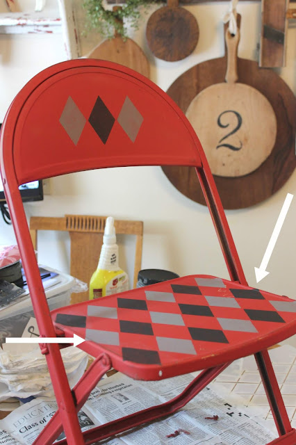 Vintage Child's Folding Chair Stenciled with an Argyle Stencil #oldsignstencils #stencil #argyle #vintage #retro #foldingchair