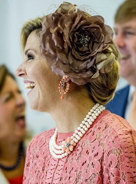 Queen Maxima wore ELIE SAAB Cotton blend Lace Dress. Champalimaud Centre for the Unknown in Belem