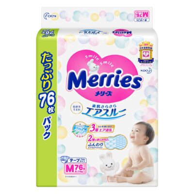 Bỉm/Tã dán Merries size M 76 miếng (cho bé 6 – 11kg)