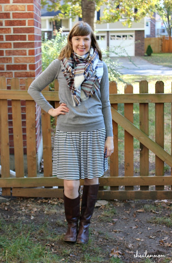 striped skirt with plaid scarf | www.shealennon.com