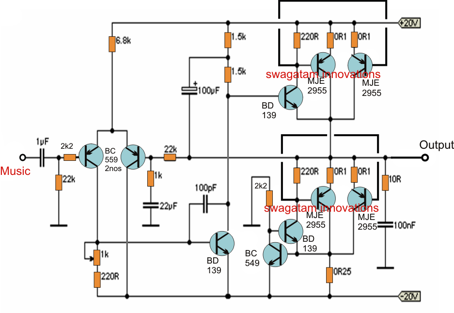 Simple 20 watt Amplifier Circuit