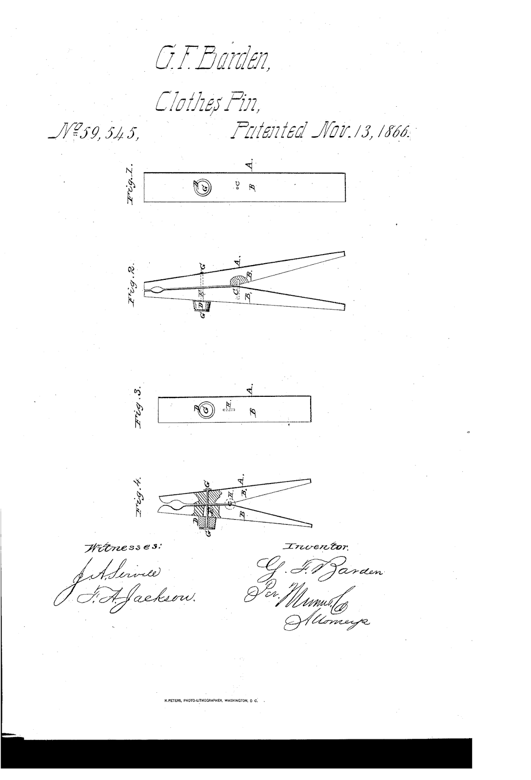 Vintage Clothespins Patent Drawings