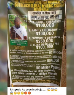 [PHOTO] See The Fees A Pastor In Abuja Charges For Performing Miracles