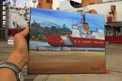plein air painting of  icebreaker U.S. Coastguard Cutter "Polar Star"  at Garden Island by artist Jane Bennett