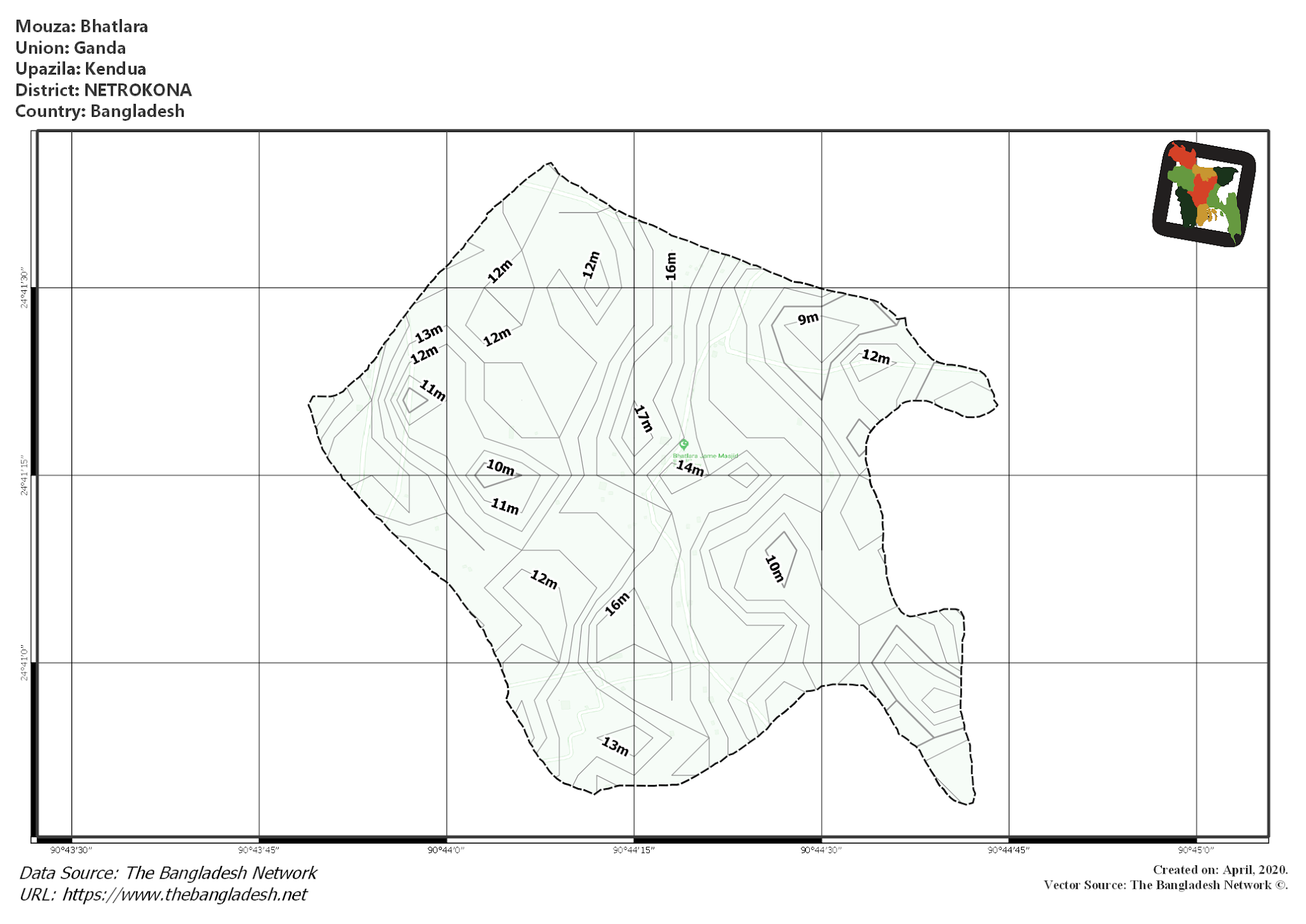 Map of Bhatlara Mouza of Kendua Upazila, NETROKONA, Bangladesh.