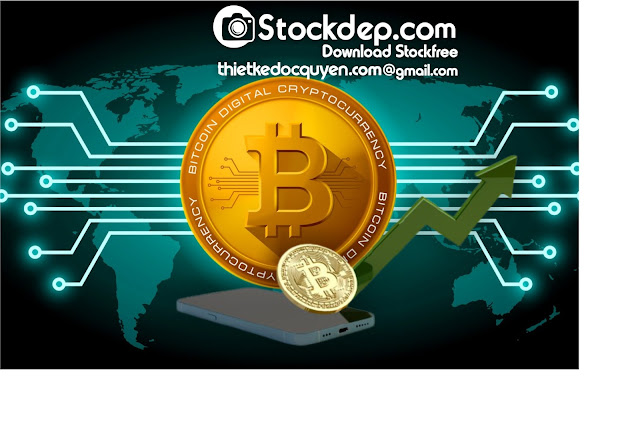 icon Bitcoin with smartphone free stock