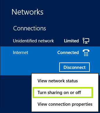 Изменение статуса сети в Windows 8-1