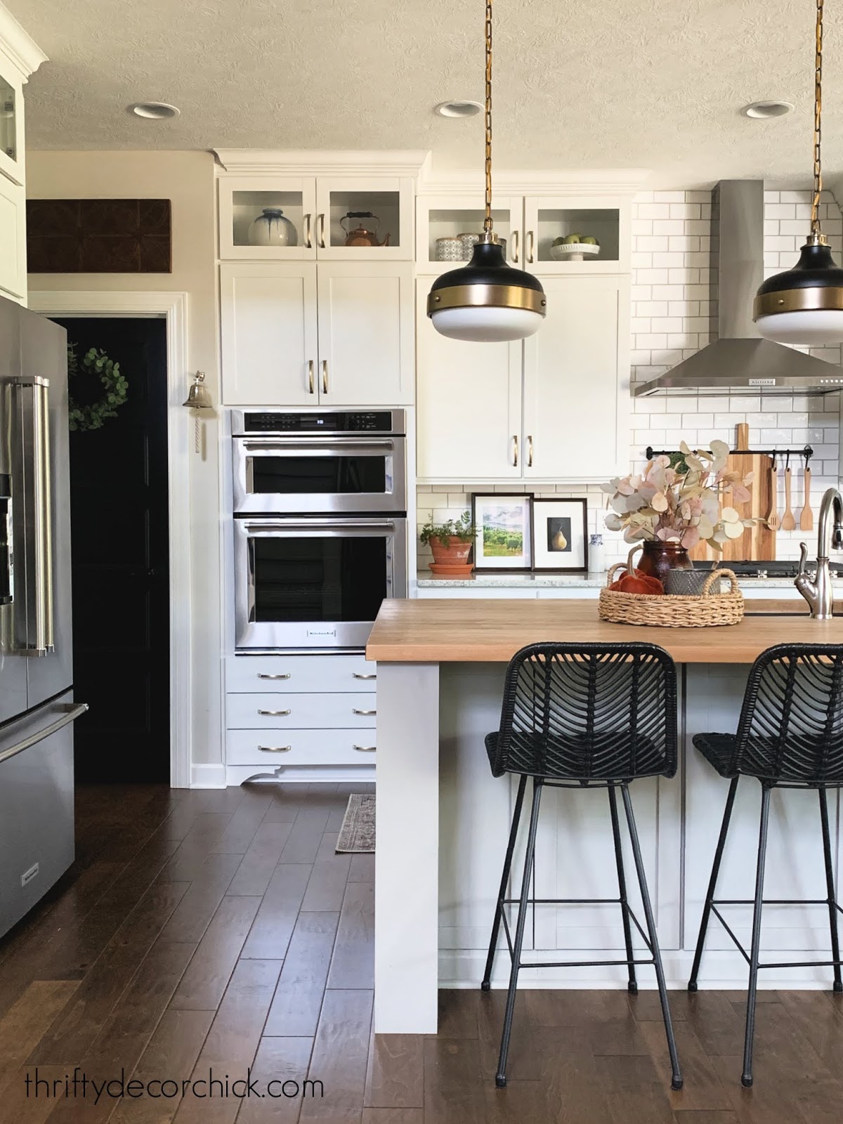 white kitchen with black accents