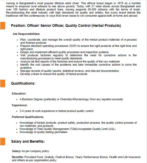 Aarong Officer And Senior Officer Job Circular 2020 Bdnewsnet Com Job Circular