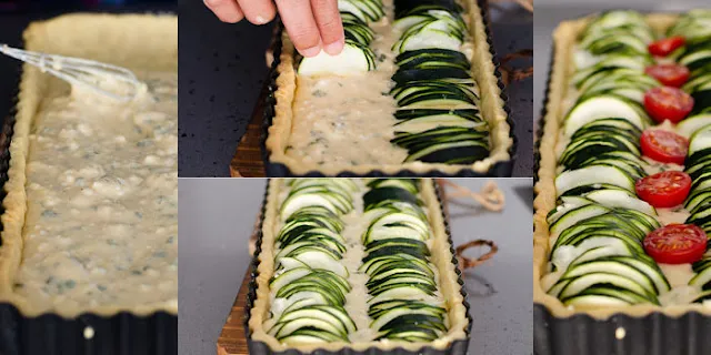 Arranging courgette in the tart pan