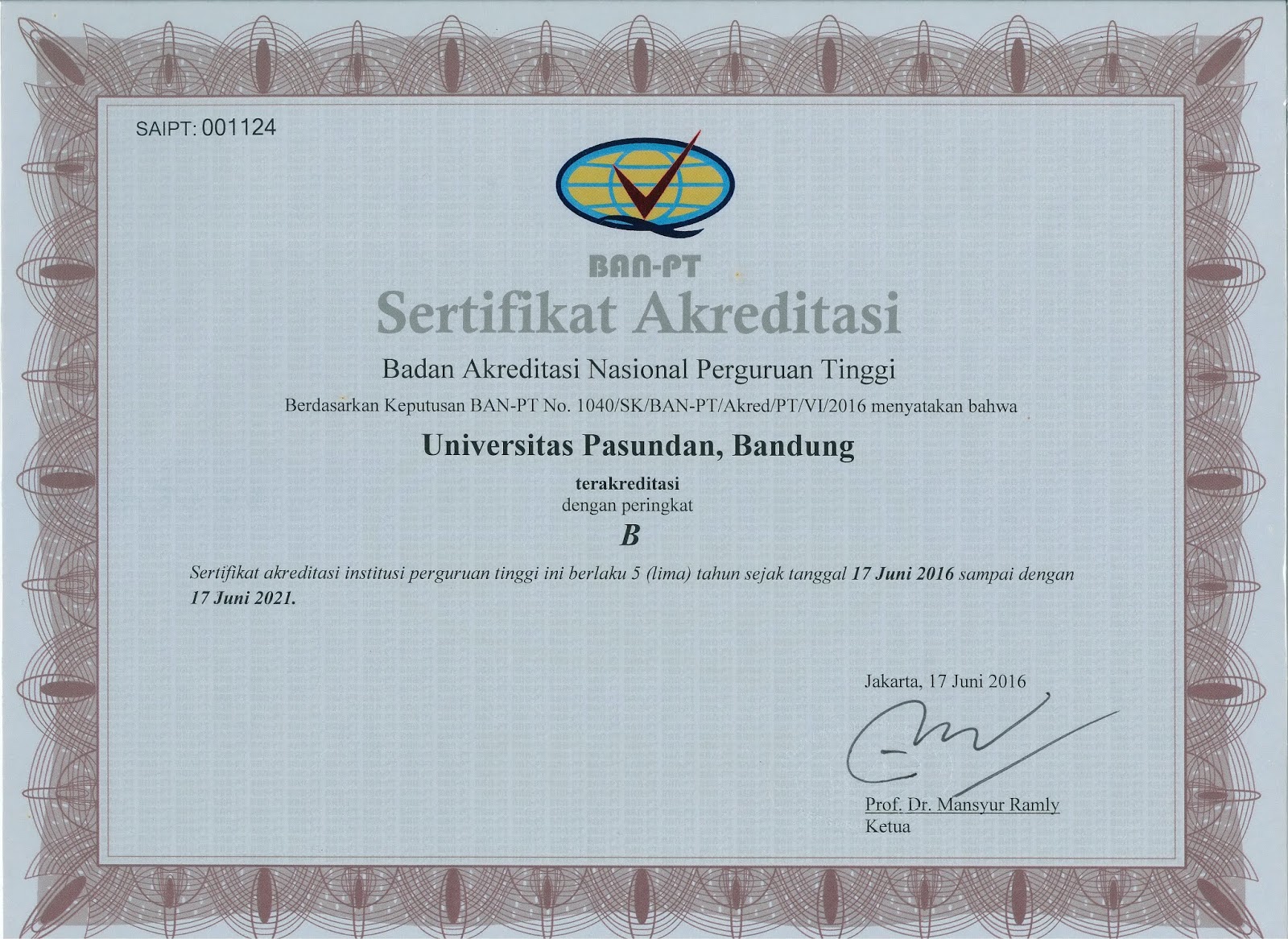 AKREDITASI UNIVERSITAS PASUNDAN IKA UNIVERSITAS PASUNDAN