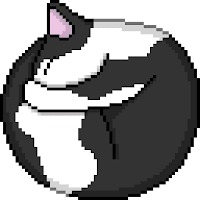 A pixel-art image of a sleeping cat curled into a circle.