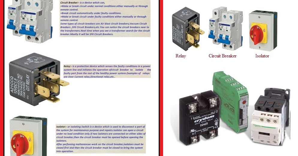 Difference between Relay, Circuit Breaker, and Isolator electrical onlin