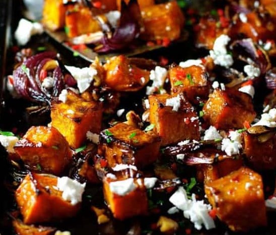 Roasted Pumpkin with Maple, Chili and Feta #vegetables #veggies