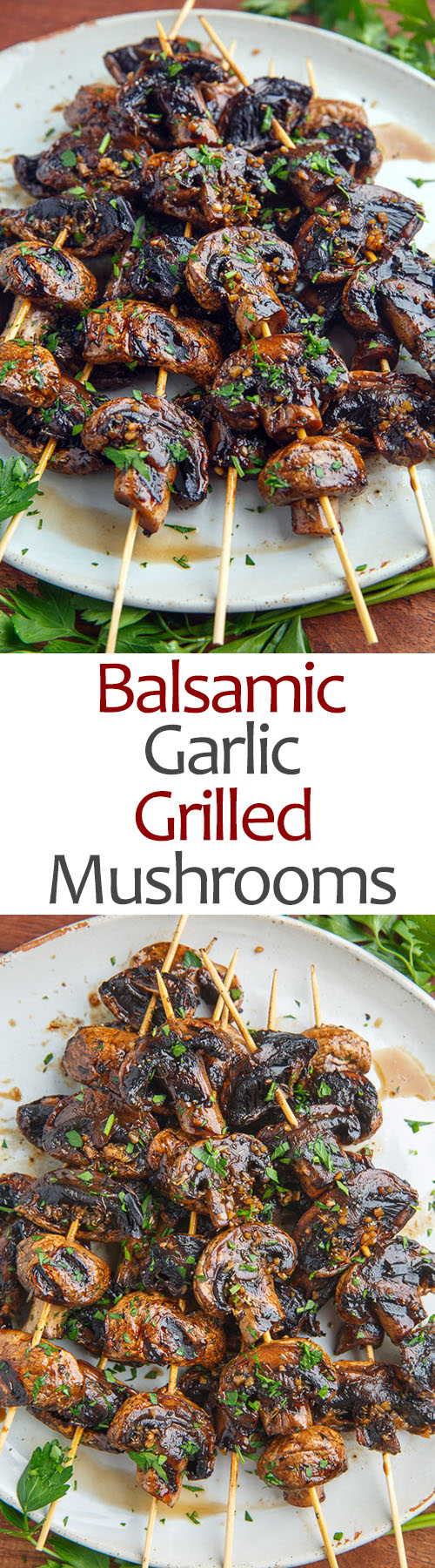 Balsamic Garlic Grilled Mushroom Skewers on Closet Cooking