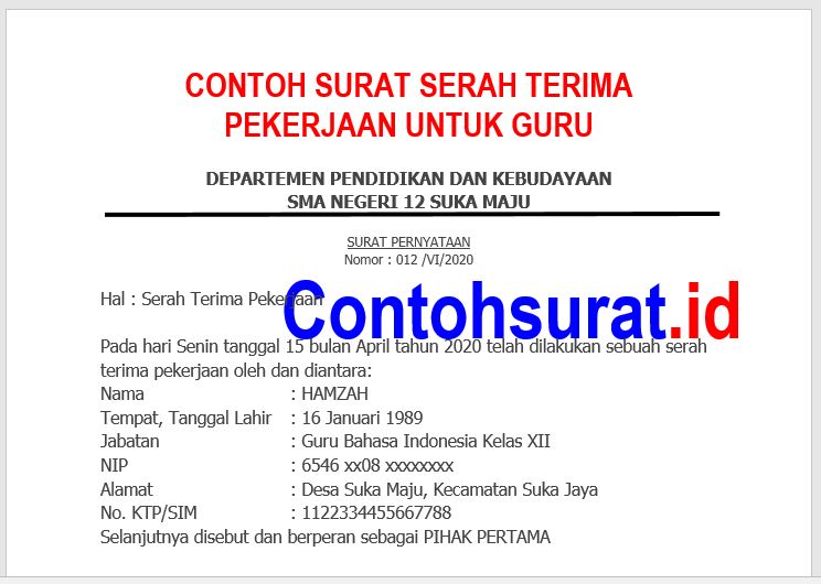 Contoh Surat Serah Terima Pekerjaan Untuk Guru Terbaru Contoh Surat