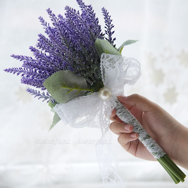 Real Touch Sage Flowers Bouquet with Lace Ribbon
