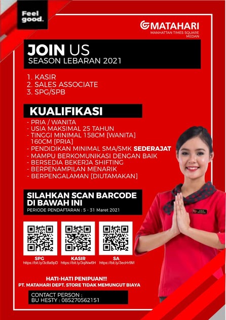 Lowongan Kerja SMA/SMK Medan Maret 2021 di PT Matahari Department Store