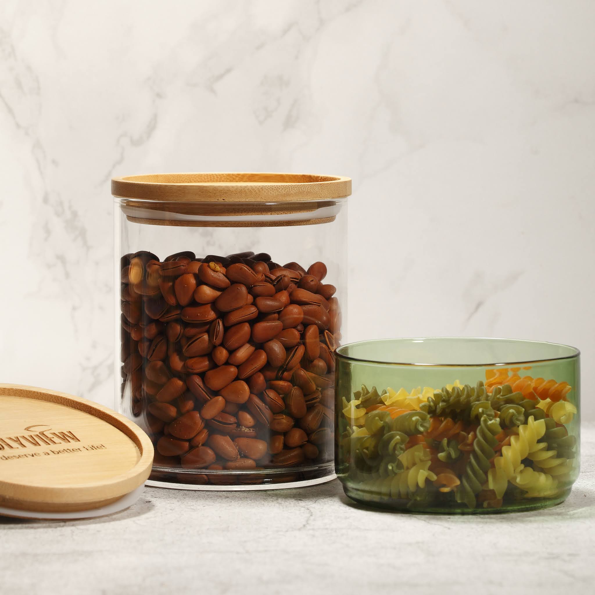 Best choice of storage jars. Pure pyrex glassware with natural bamboo