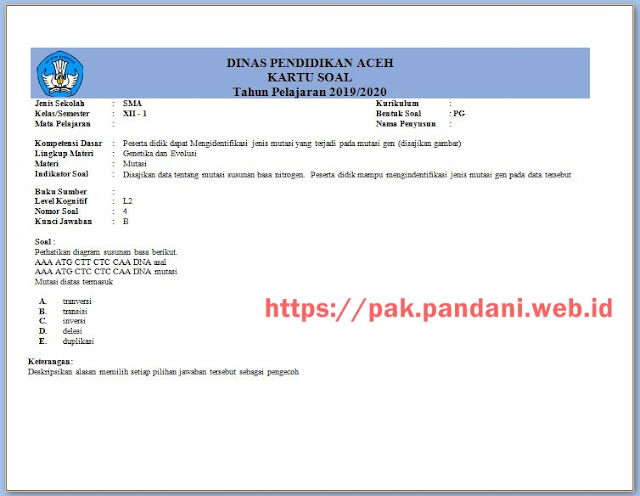 Aplikasi Kartu Soal, KisiKisi dan Naskah Soal Mail Merge