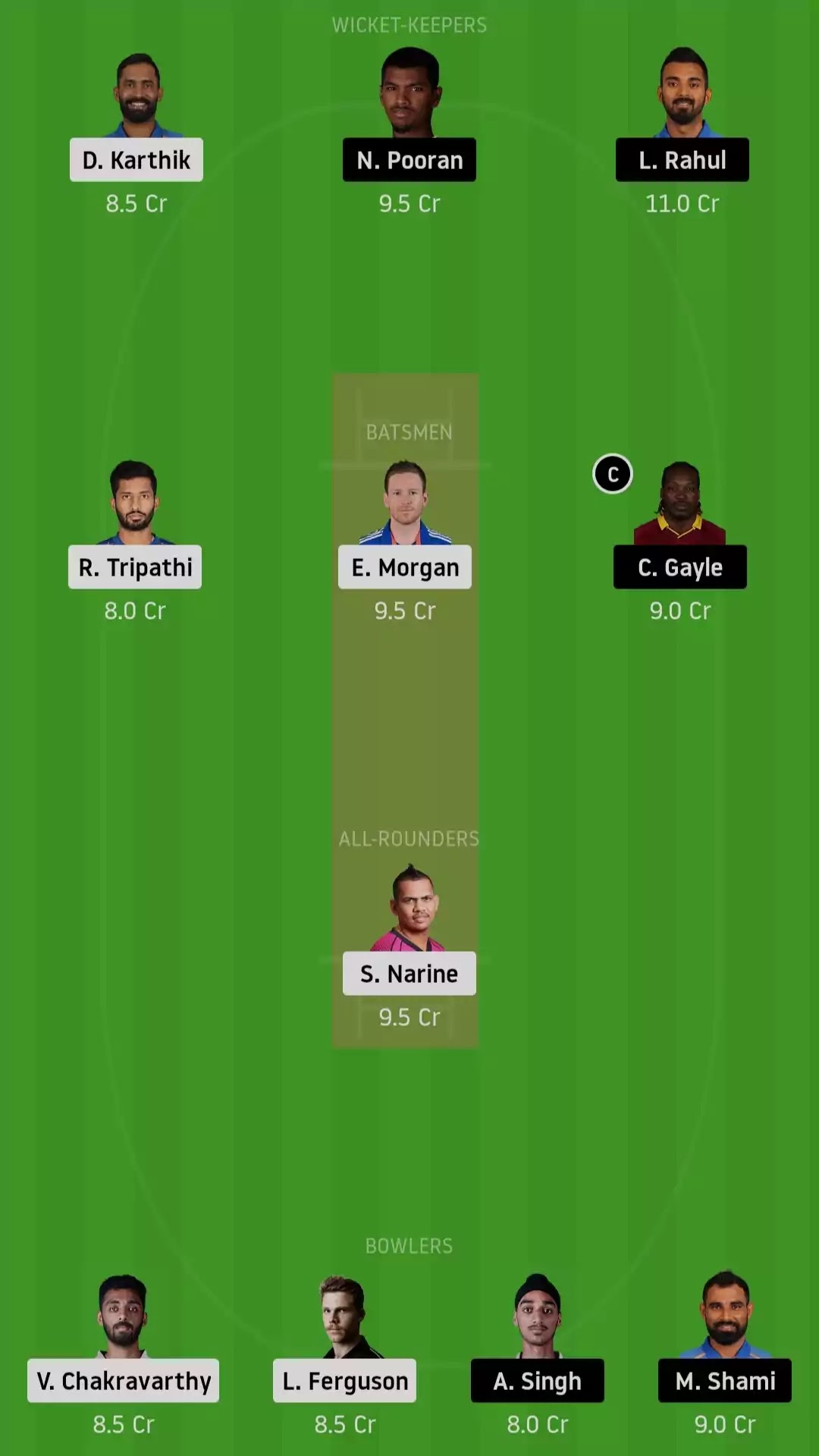 KKR vs KXIP Dream11 Team