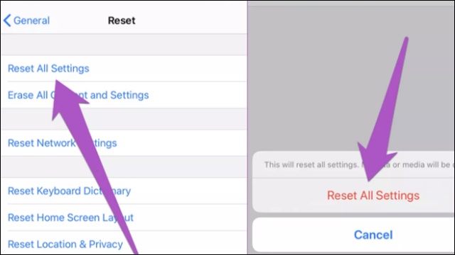 إعادة تعيين جميع الإعدادات إعادة تعيين جميع الإعدادات