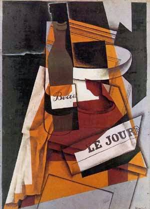 Garrafa de Jornais e Fruteira - Técnica de colagem e cubismo nas obras de Juan Gris