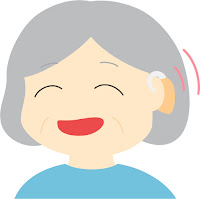 補聴器が聞きやすくなって喜んでいる女性のイラスト