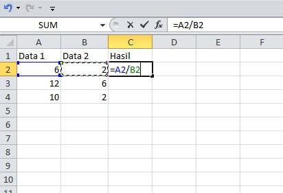 membagi dengan rumus di excel