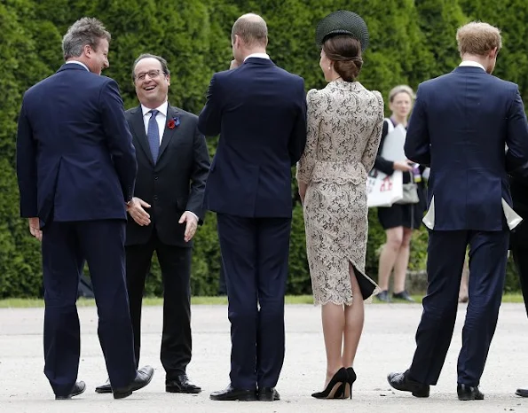 Prince William, Kate Middleton, Prince Harry, Francois Hollande, David Cameron attend Somme Centenary commemorations. Kate Middleton wore a new lace dress