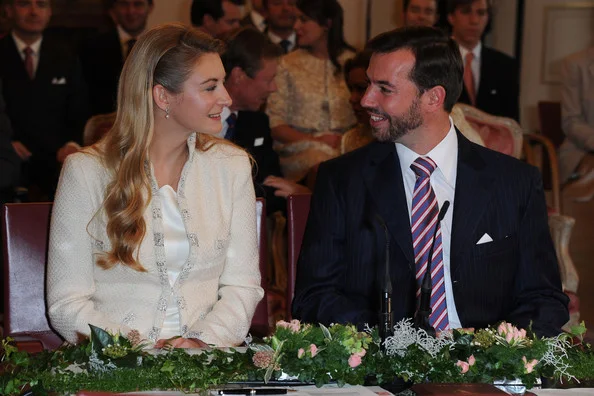 Civil Wedding Ceremony of Prince Guillaume and Countess Stephanie at the Luxembourg City Town Hall in Luxembourg. wedding of Prince Guillaume Of Luxembourg and Stephanie de Lannoy