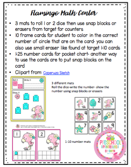 Flamingo Math Center ~ Preschool Printables