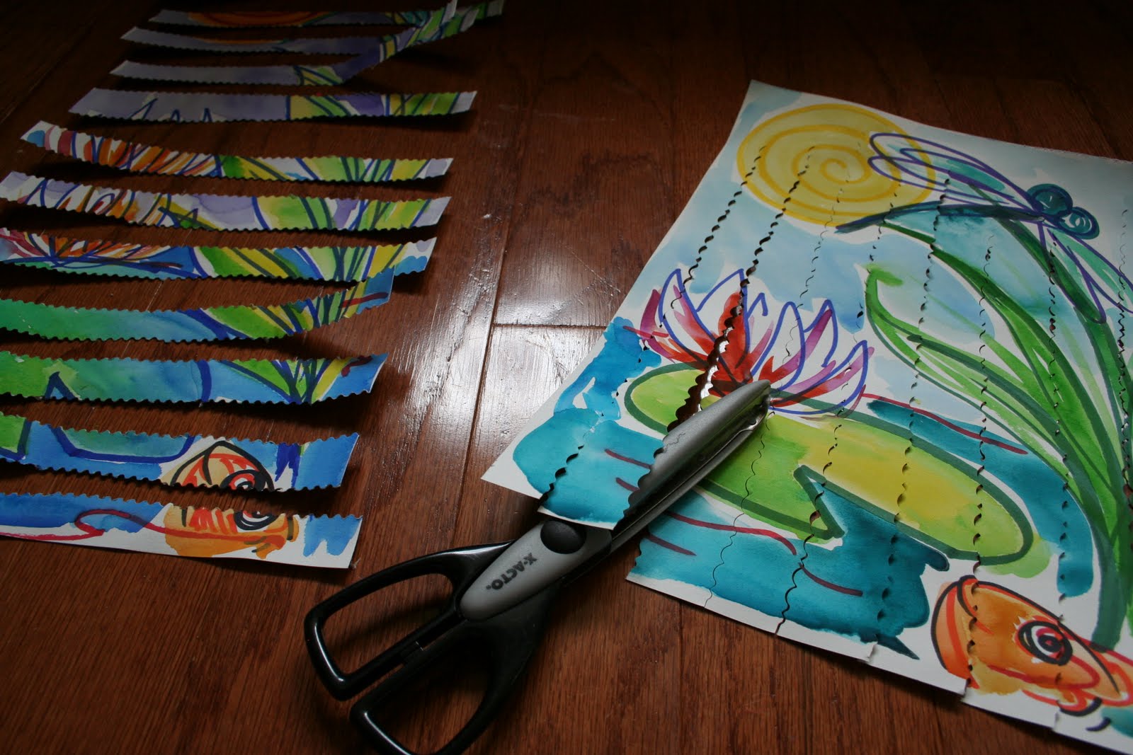 Pink and Green Mama * Permanent Marker and Watercolor Resist Weaving