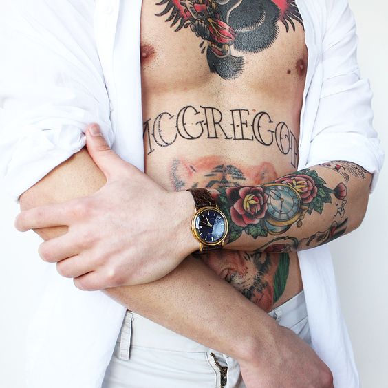 Rose tattoo on arm for men