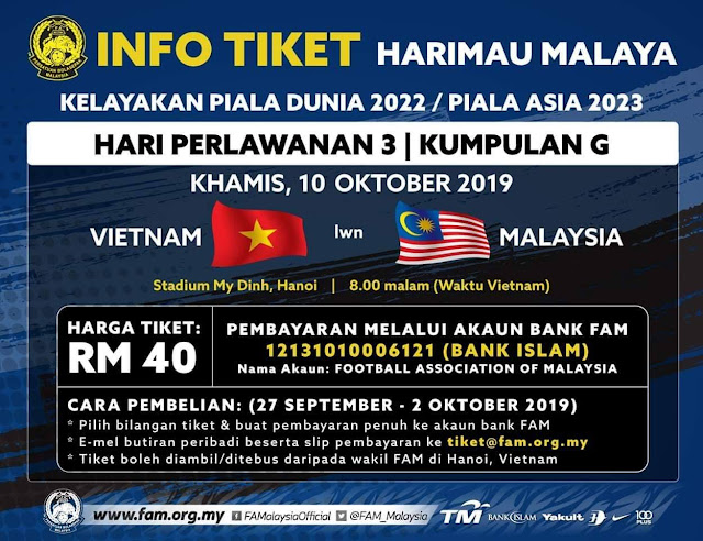 Harga Tiket Vietnam vs Malaysia Kelayakan Piala Dunia 10.10.2019